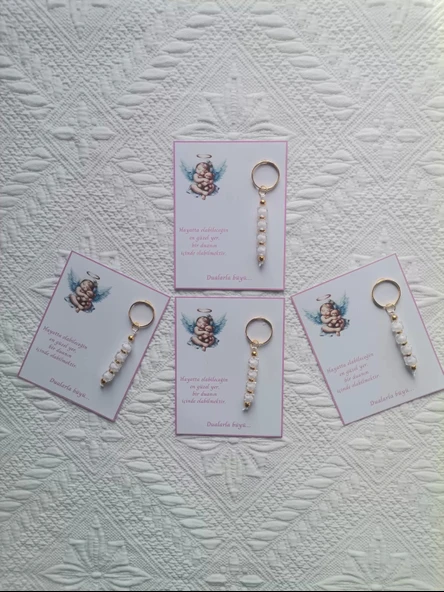 72 Adet Yeni Doğan Hastane ve 40 Mevlidi Bebek Mevlidi Dağıtmalık Beyaz Anahtarlık Hediyelik