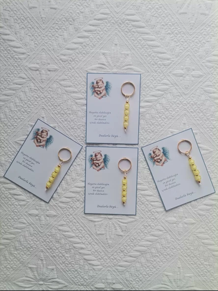 72 Adet Yeni Doğan Hastane ve 40 Mevlidi Bebek Mevlidi Dağıtmalık Sarı Anahtarlık Hediyelik