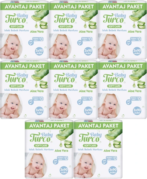 Baby Turco Islak Havlu Mendil Soft Care Aloe Vera 90 Yaprak (24 Lü Set) (8PK*3) 2160 Yaprak