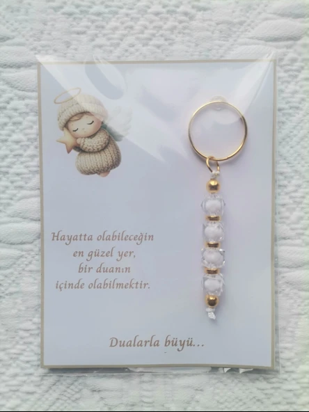 48 Adet Beyaz Anahtarlık Dualarla Büyü Yazılı Hastane,Yeni Doğan, 40 Mevlidi, Dağıtmalık Hediyelik - 5