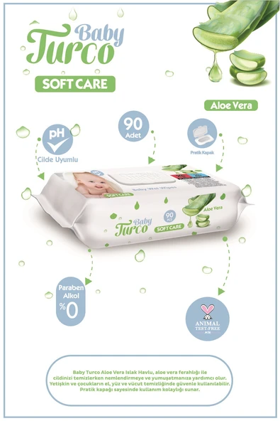 Baby Turco Islak Havlu Mendil Soft Care Aloe Vera 90 Yaprak (3 Lü Pk) 270 Yaprak Plastik Kapaklı - 3