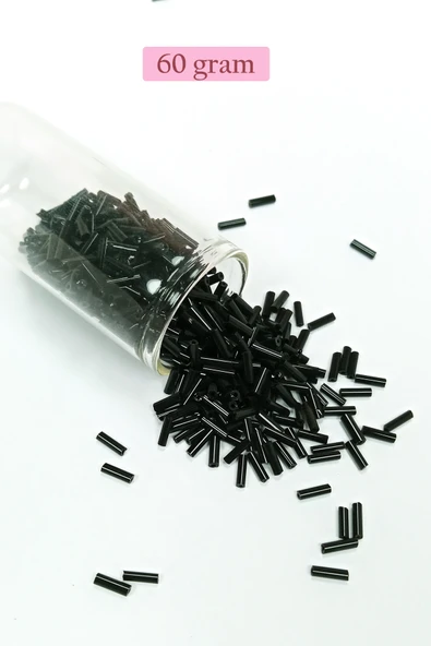Uzun Boru Kesme Boncuk Çap 2mm Uzunluk 10 mm - 60 Gram - Siyah - BNC280