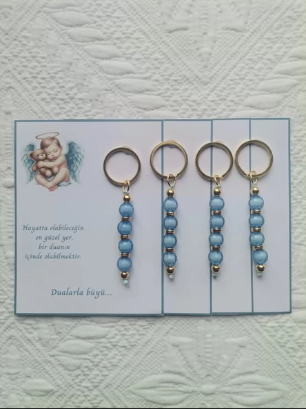 48 Adet Yeni Doğan Hastane ve 40 Mevlidi Bebek Mevlidi Dağıtmalık Mavi Anahtarlık Hediyelik - Resim 4
