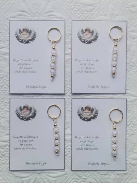 24 Adet Dualarla Büyü Yazılı Hastane,Yeni Doğan, 40 Mevlidi, Dağıtmalık Beyaz Anahtarlık Hediyelik - Resim 3