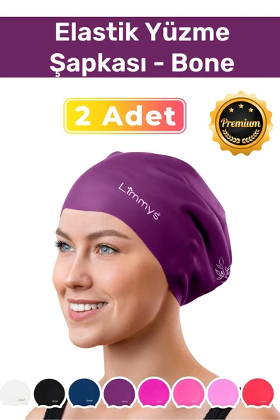 Premium Seri Su Geçirmez Silikon Yüzücü Havuz Deniz Bonesi Elastik Yüzme Şapkası 2'li Set
