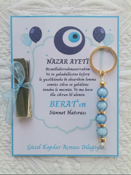24 Adet Nazar Ayeti Mavi Anahtarlık ve Paketlenmiş Kına Sünnet Hatırası Dağıtmalık Hediyelik - Resim 2