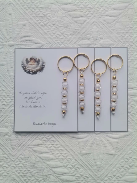 24 Adet Dualarla Büyü Yazılı Hastane,Yeni Doğan, 40 Mevlidi, Dağıtmalık Beyaz Anahtarlık Hediyelik - Resim 4