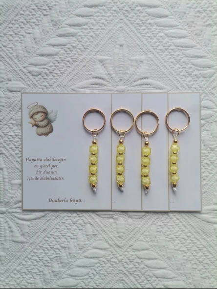 100 Adet Sarı Anahtarlık Dualarla Büyü Yazılı Hastane,Yeni Doğan, 40 Mevlidi, Dağıtmalık Hediyelik - Resim 4