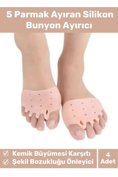 Kemik Büyümesi Karşıtı Şekil Bozukluğu Önleyici Ayak 5 Parmak Ayıran Silikon Bunyon Ayırıcı 4'lü Set