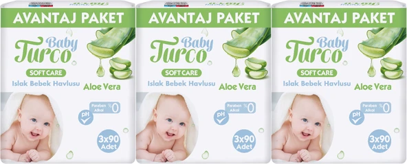 Baby Turco Islak Havlu Mendil Soft Care Aloe Vera 90 Yaprak (9 Lu Set) (3PK*3) 810 Yaprak
