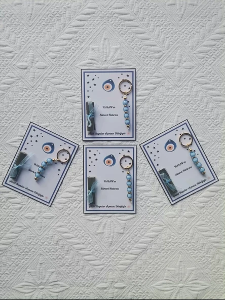 100 Adet Mavi Anahtarlık ve Paketlenmiş Kına Sünnet Mevlidi Düğünü Hatırası Dağıtmalık Hediyelik ürün görseli