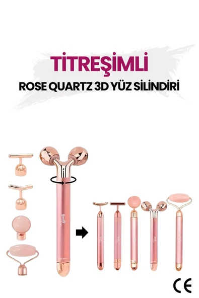 Beauty Vogue Titreşimli ROSE QUARTZ 3D Yüz Silindiri 5 Başlıklı Cilt Bakım Cihazı Profesyonel - 2
