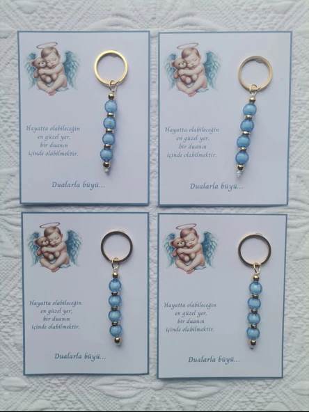 100 Adet Yeni Doğan Hastane ve 40 Mevlidi Bebek Mevlidi Dağıtmalık Mavi Anahtarlık Hediyelik - Resim 3