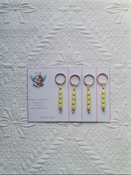 72 Adet Yeni Doğan Hastane ve 40 Mevlidi Bebek Mevlidi Dağıtmalık Sarı Anahtarlık Hediyelik - 4