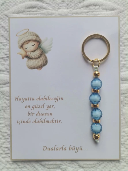 100 Adet Mavi Anahtarlık Dualarla Büyü Yazılı Hastane,Yeni Doğan, 40 Mevlidi, Dağıtmalık Hediyelik - Resim 2