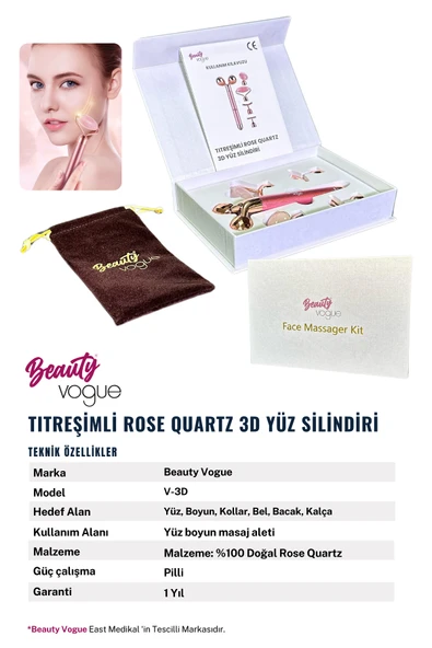 Beauty Vogue Titreşimli ROSE QUARTZ 3D Yüz Silindiri 5 Başlıklı Cilt Bakım Cihazı Profesyonel - 5