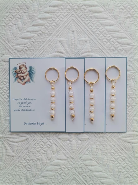 100 Adet Yeni Doğan Hastane ve 40 Mevlidi Bebek Mevlidi Dağıtmalık Beyaz Anahtarlık Hediyelik - Resim 5