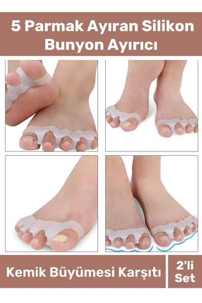Kemik Büyümesi Karşıtı Şekil Bozukluğu Önleyici Ayak 5 Parmak Ayıran Silikon Bunyon Ayırıcı 2'li Set
