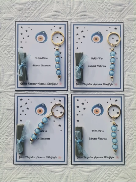 100 Adet Mavi Anahtarlık ve Paketlenmiş Kına Sünnet Mevlidi Düğünü Hatırası Dağıtmalık Hediyelik - Resim 3