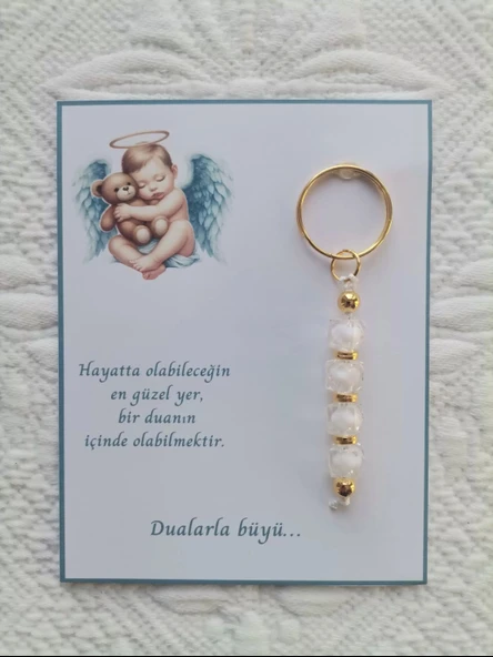 100 Adet Yeni Doğan Hastane ve 40 Mevlidi Bebek Mevlidi Dağıtmalık Beyaz Anahtarlık Hediyelik - Resim 2