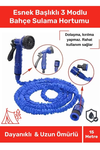 Premium Seri Dolaşmaz Kırılmaz 7 Kademeli Uzayan Bahçe Sulama Araç Yıkama Tabancalı 15 Metre Hortum