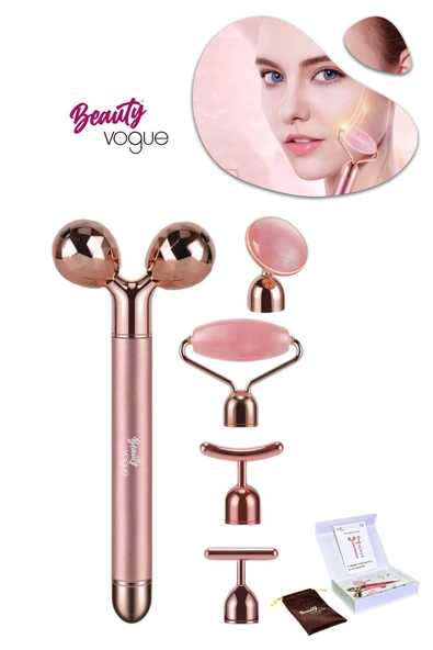 Beauty Vogue Titreşimli ROSE QUARTZ 3D Yüz Silindiri 5 Başlıklı Cilt Bakım Cihazı Profesyonel - 3