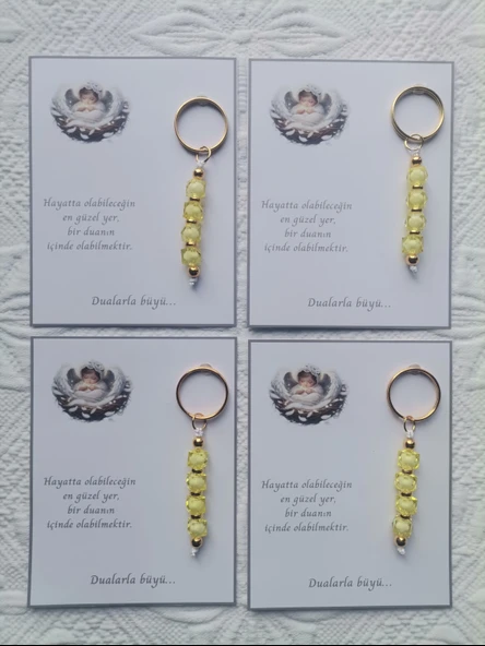 100 Adet Dualarla Büyü Yazılı Hastane,Yeni Doğan, 40 Mevlidi, Dağıtmalık Sarı Anahtarlık Hediyelik - Resim 3