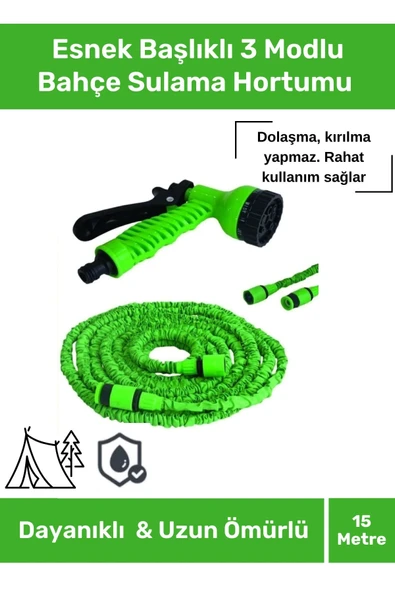 Premium Seri Dolaşmaz Kırılmaz 7 Kademeli Uzayan Bahçe Sulama Araç Yıkama Tabancalı 15 Metre Hortum