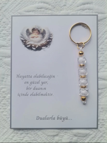 100 Adet Dualarla Büyü Yazılı Hastane,Yeni Doğan, 40 Mevlidi, Dağıtmalık Beyaz Anahtarlık Hediyelik - 5