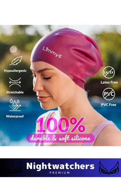 Deluxe Su Geçirmez Sızdırmaz Renkli Silikon Yüzücü Havuz Deniz Bone Elastik Yüzme Şapkası 2'li Set - 3
