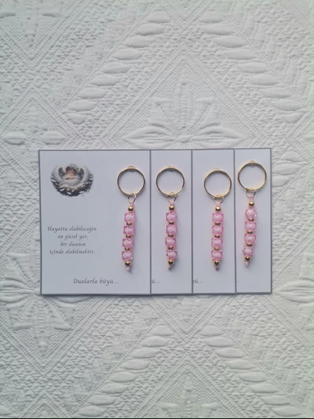 24 Adet Dualarla Büyü Yazılı Hastane,Yeni Doğan, 40 Mevlidi, Dağıtmalık Pembe Anahtarlık Hediyelik - Resim 4