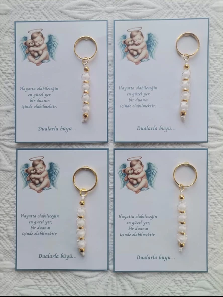 100 Adet Yeni Doğan Hastane ve 40 Mevlidi Bebek Mevlidi Dağıtmalık Beyaz Anahtarlık Hediyelik - Resim 3