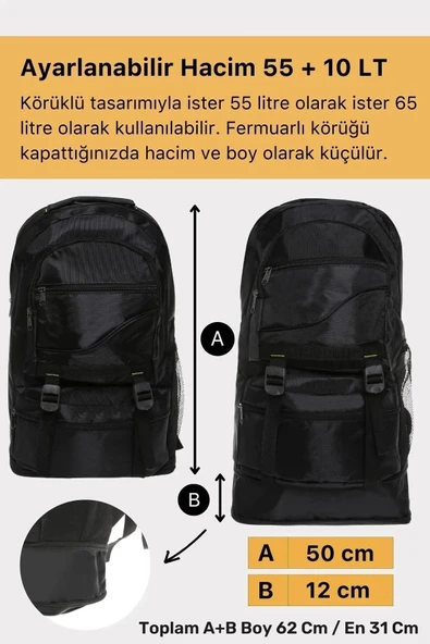 Ortopedik Su Geçirmez Konfor Modeli Fermuarlı Büyük Boy Çok Gözlü Bölmeli Kamp Outdoor Sırt Çantası - 2