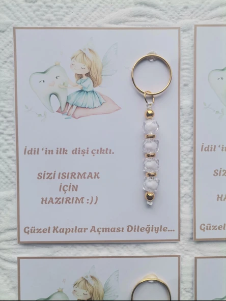 48 Adet Kişiye Özel İlk Dişim Çıktı,Diş Mevlidi, Diş Buğdayı Dağıtmalık Beyaz Anahtarlık Hediyelik - 4