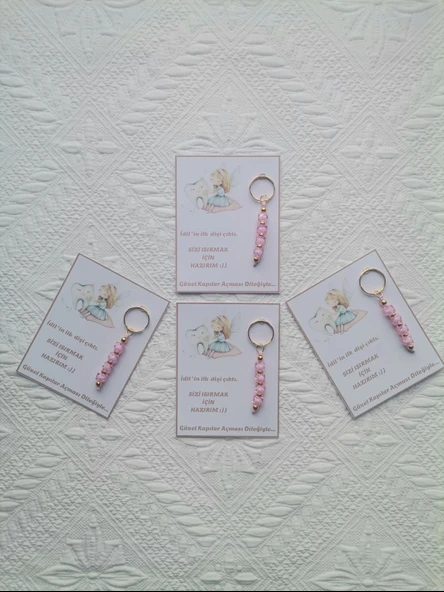 72 Adet Kişiye Özel İlk Dişim Çıktı,Diş Mevlidi, Diş Buğdayı Dağıtmalık Pembe Anahtarlık Hediyelik