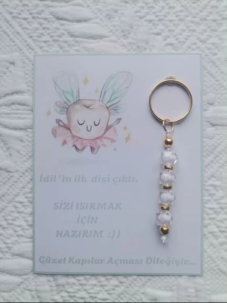 72 Adet Kişiye Özel İlk Dişim Çıktı,Diş Mevlidi, Diş Buğdayı Dağıtmalık Beyaz Anahtarlık Hediyelik - 2