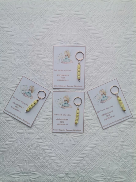 72 Adet Kişiye Özel İlk Dişim Çıktı,Diş Mevlidi, Diş Buğdayı Dağıtmalık Sarı Anahtarlık Hediyelik