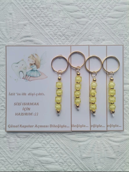 48 Adet Kişiye Özel İlk Dişim Çıktı,Diş Mevlidi, Diş Buğdayı Dağıtmalık Sarı Anahtarlık Hediyelik - Resim 4