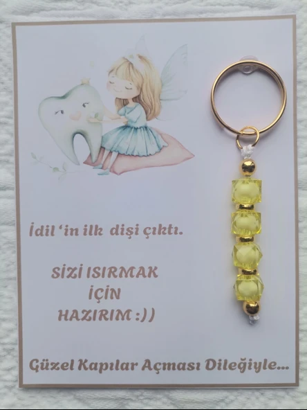 24 Adet Kişiye Özel İlk Dişim Çıktı,Diş Mevlidi, Diş Buğdayı Dağıtmalık Sarı Anahtarlık Hediyelik - Resim 2