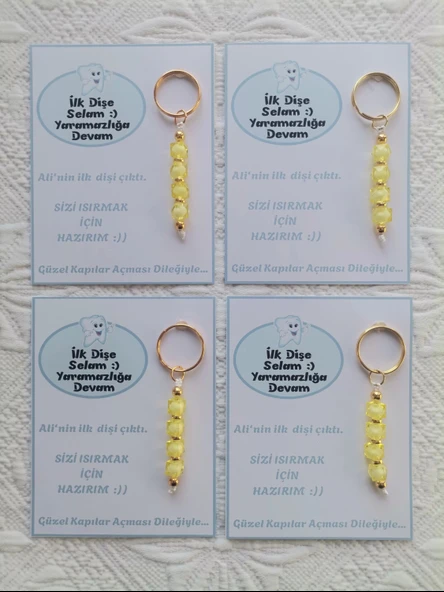 72 Adet Kişiye Özel İlk Dişim Çıktı,Diş Mevlidi, Diş Buğdayı Dağıtmalık Sarı Anahtarlık Hediyelik - 3