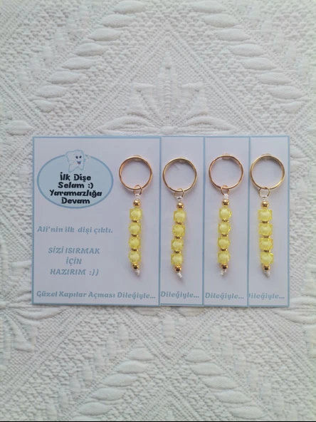 72 Adet Kişiye Özel İlk Dişim Çıktı,Diş Mevlidi, Diş Buğdayı Dağıtmalık Sarı Anahtarlık Hediyelik - 5