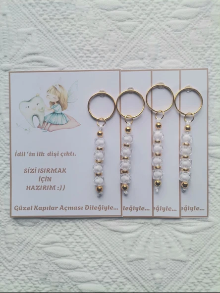 72 Adet Kişiye Özel İlk Dişim Çıktı,Diş Mevlidi, Diş Buğdayı Dağıtmalık Beyaz Anahtarlık Hediyelik - 6