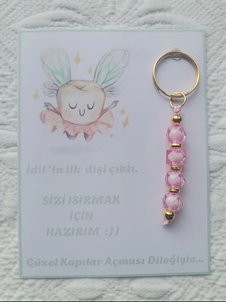 100 Adet Kişiye Özel Diş Buğdayı İlk Dişim Çıktı,Diş Partisi, Dağıtmalık Pembe Anahtarlık Hediyelik - Resim 2