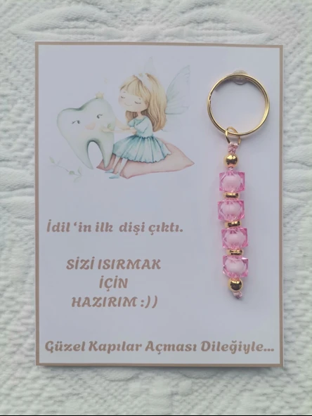 72 Adet Kişiye Özel İlk Dişim Çıktı,Diş Mevlidi, Diş Buğdayı Dağıtmalık Pembe Anahtarlık Hediyelik - 2