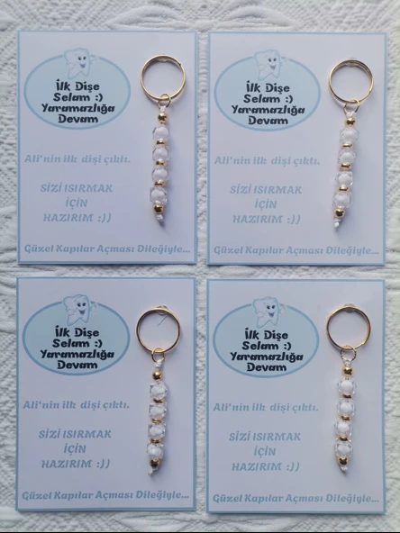 72 Adet Kişiye Özel İlk Dişim Çıktı,Diş Mevlidi, Diş Buğdayı Dağıtmalık Beyaz Anahtarlık Hediyelik - 3