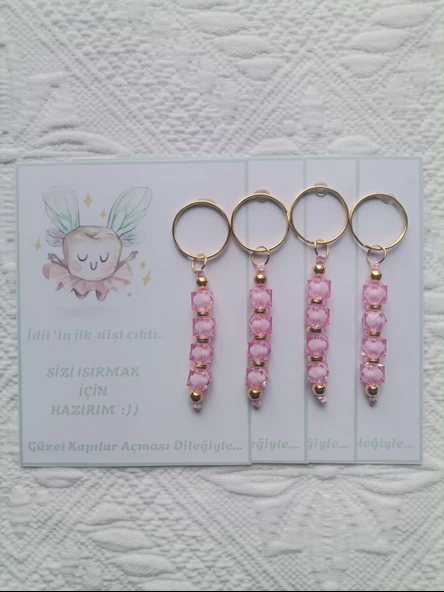 72 Adet Kişiye Özel Diş Buğdayı İlk Dişim Çıktı,Diş Partisi, Dağıtmalık Pembe Anahtarlık Hediyelik - Resim 4