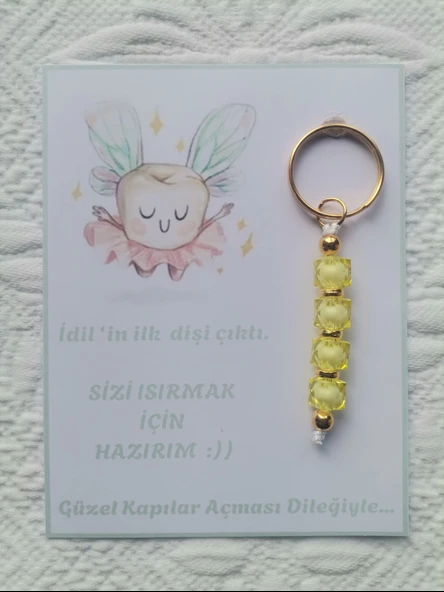 48 Adet İlk Dişim Çıktı,Sizi Isırmak İçin Hazırım Yazılı Dağıtmalık Sarı Anahtarlık Hediyelik - Resim 2