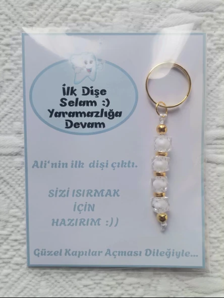 24 Adet Kişiye Özel İlk Dişim Çıktı,Diş Mevlidi, Diş Buğdayı Dağıtmalık Beyaz Anahtarlık Hediyelik - Resim 4