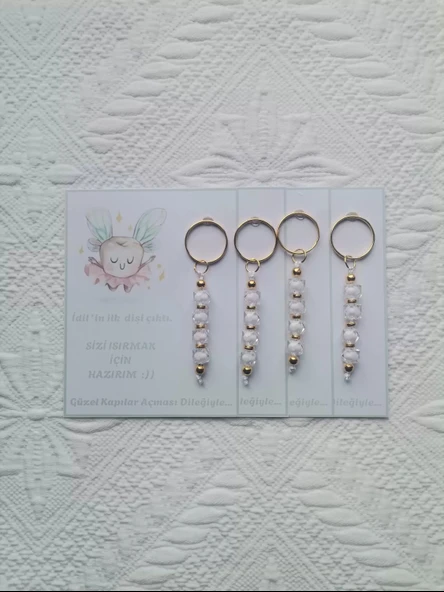 24 Adet Kişiye Özel İlk Dişim Çıktı,Diş Mevlidi, Diş Buğdayı Dağıtmalık Beyaz Anahtarlık Hediyelik - Resim 5