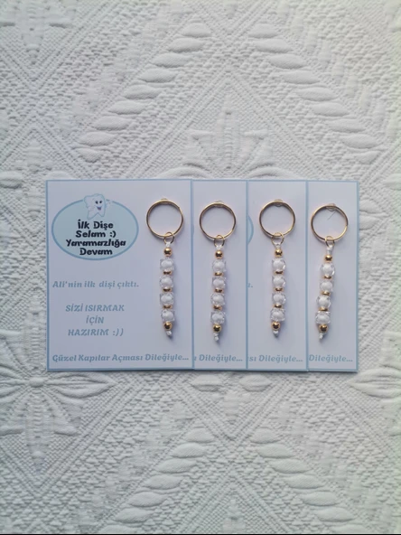 100 Adet Kişiye Özel İlk Dişim Çıktı,Diş Mevlidi, Diş Buğdayı Dağıtmalık Beyaz Anahtarlık Hediyelik - Resim 5